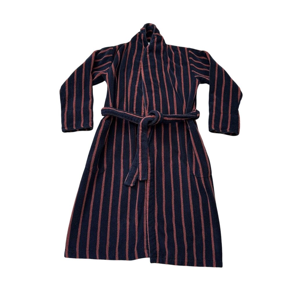 Brooklinen Super-Plush Robe in Striped Navy Orange Size S